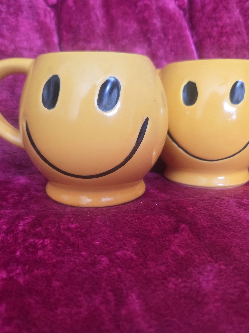 Mccoy Yellow Smiley Face Ceramic Mugs - Pair